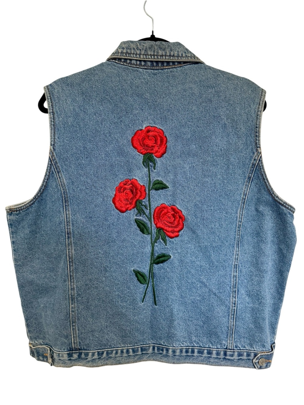 Vintage Carolina Blues Denim Vest Embroidered Roses 90s Y2K Oversized Plus Size